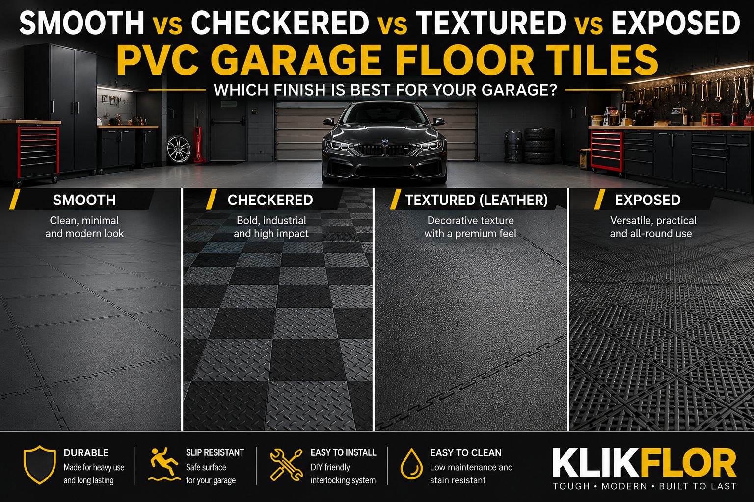 Smooth vs Checkered vs Textured PVC Garage Floor Tiles: Which Finish Is Best?